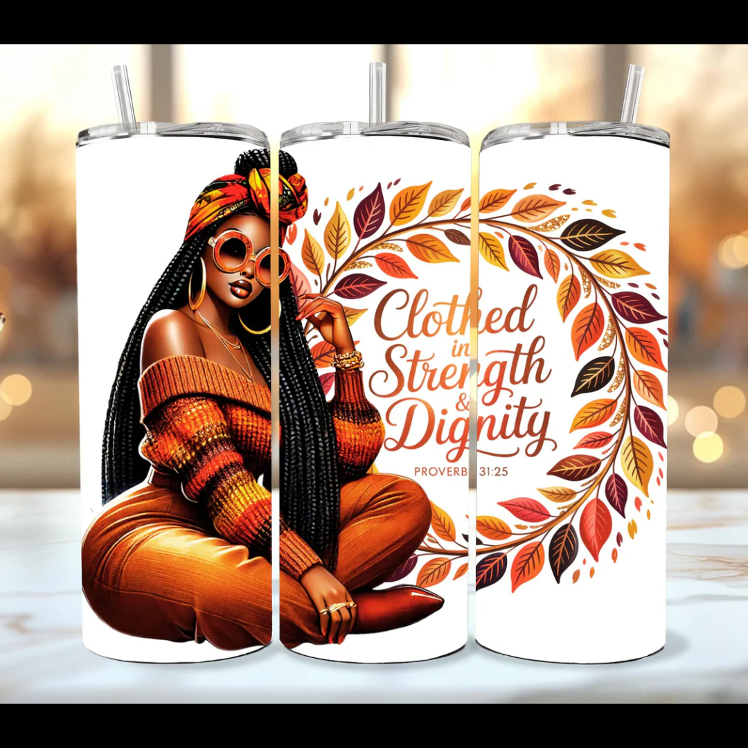 Clothed In Strength 20oz skinny tumbler
